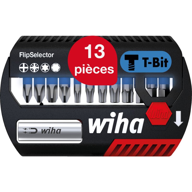 Wiha Jeu d'embouts FlipSelector 13 pièces I Embout T 25 mm, PH, PZ, TORX, Six pans 1/4" C6,3 I Adapté aux visseuses à impact & à percussion (41826)
