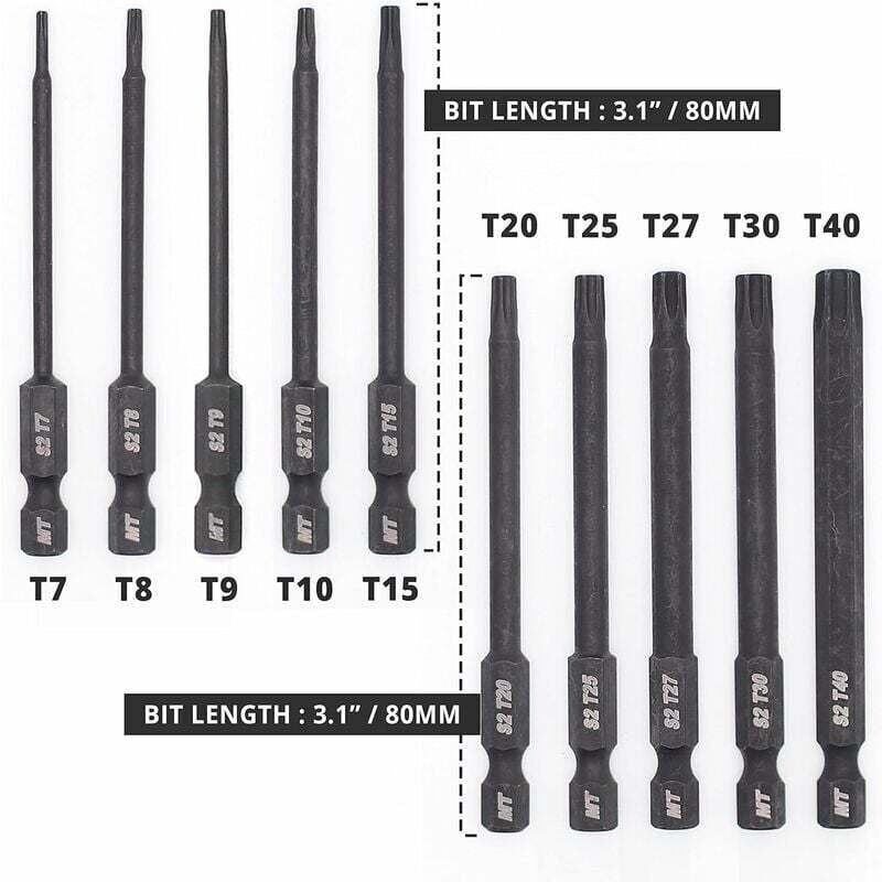 Alovez - Jeu d'embouts Torx pour tournevis, perceuses et clés à chocs, résistant à la température, traitement thermique avancé, revêtement phosphaté,