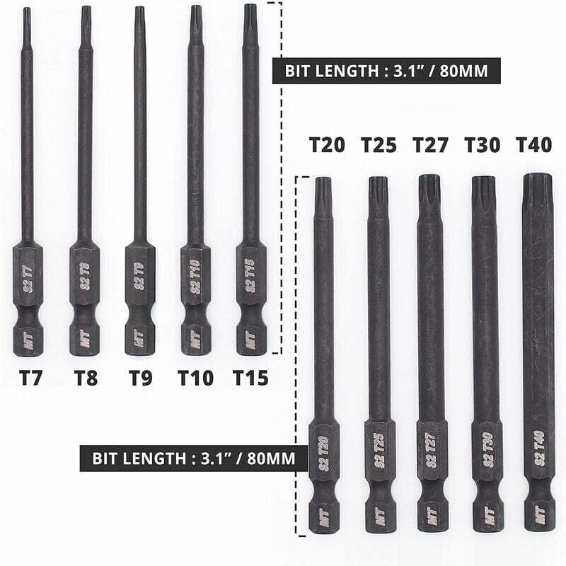 Alovez - Jeu d'embouts Torx pour tournevis, perceuses et clés à chocs, résistant à la température, traitement thermique avancé, revêtement phosphaté,