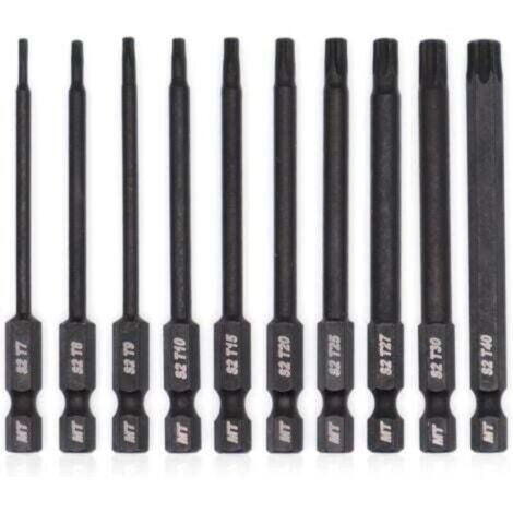 Jeu d'embouts Torx pour tournevis, perceuses et clés à chocs, résistant à la température, traitement thermique avancé, revêtement phosphaté, 8 cm, 10 pièces