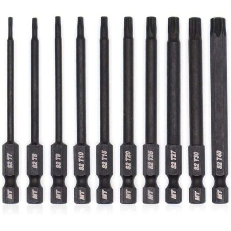 Jeu d'embouts Torx pour tournevis, perceuses et clés à chocs, résistant à la température, traitement thermique avancé, revêtement phosphaté, 8 cm, 10 pièces