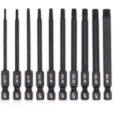 Jeu d\'embouts Torx pour tournevis, perceuses et cls chocs, rsistant la temprature, traitement thermique avanc, revtement phosphat, 8 cm, 10 pices