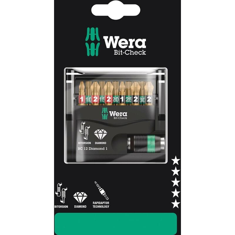 Wera - Bit-Check 12 Diamond 1 sb 05136392001 Jeu d'embouts 1/4' (6.3 mm) avec porte-embout A177192