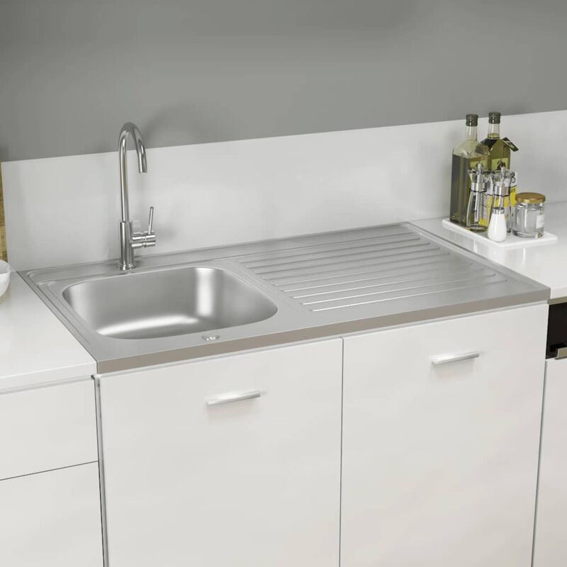 Jeu d'Evier de cuisine, Bac à laver-Vasque lavabo pour cuisine et égouttoir argenté 1000x600x155mm inox pwfn31970 design in
