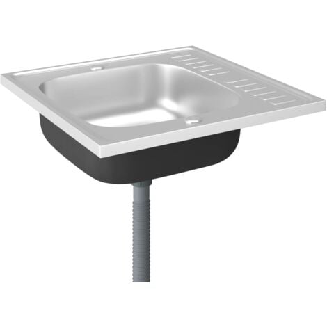 Jeu d'évier de cuisine et égouttoir argenté 60 x 60 cm acier inoxydable
