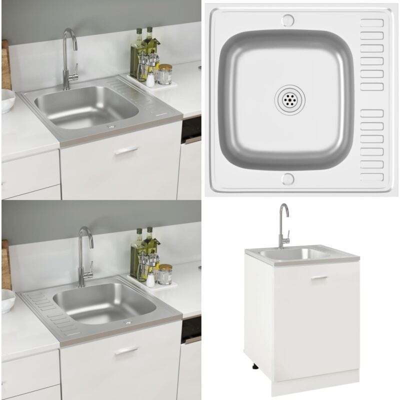Vidaxl - Jeu d'évier de cuisine et égouttoir argenté 600x600x155 mm inox - évier de cuisine - éviers de cuisine - Home & Living - Argent