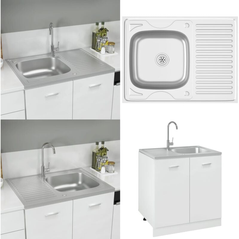 Jeu d'évier de cuisine et égouttoir argenté 800x600x155 mm inox - évier de cuisine - éviers de cuisine - Home & Living