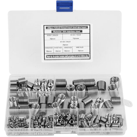 Jeu d'inserts filetés en acier inoxydable 304 (200 pièces, M3 à M12)