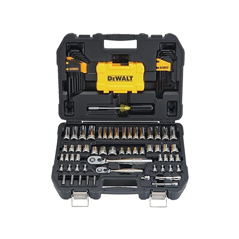 Bricoline - DeWalt DWMT73801-1, Jeu d'outils de mécanicien, 108 pièces, comprend cliquets, clés à douille, embouts, clés hexagonales, acier forgé de