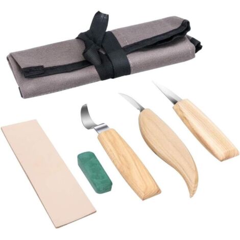 Jeu d'outils de sculpture sur bois 5 en 1,Outils de Sculpture sur Bois, Kit de 3 Couteau de Sculpture sur Bois, Couteaux à Découper Lame en Acier Inox, Ciseaux à Bois, DIY Outil de Sculpture