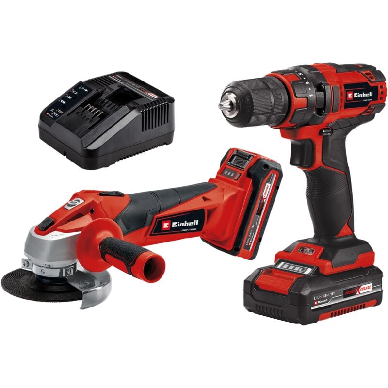 Einhell - Kit d'outils sans fil tc-tk 18 Li Kit - Power X-Change (18V, Perceuse-visseuse tc-cd 18/35 Li + Meuleuse d'angle tc-ag 18/115 Li) Livré