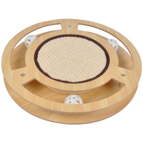 Jeu interactif pour chat avec griffoir et tunnel avec grelots - Bois - D 33 x 4 cm - Livraison gratuite