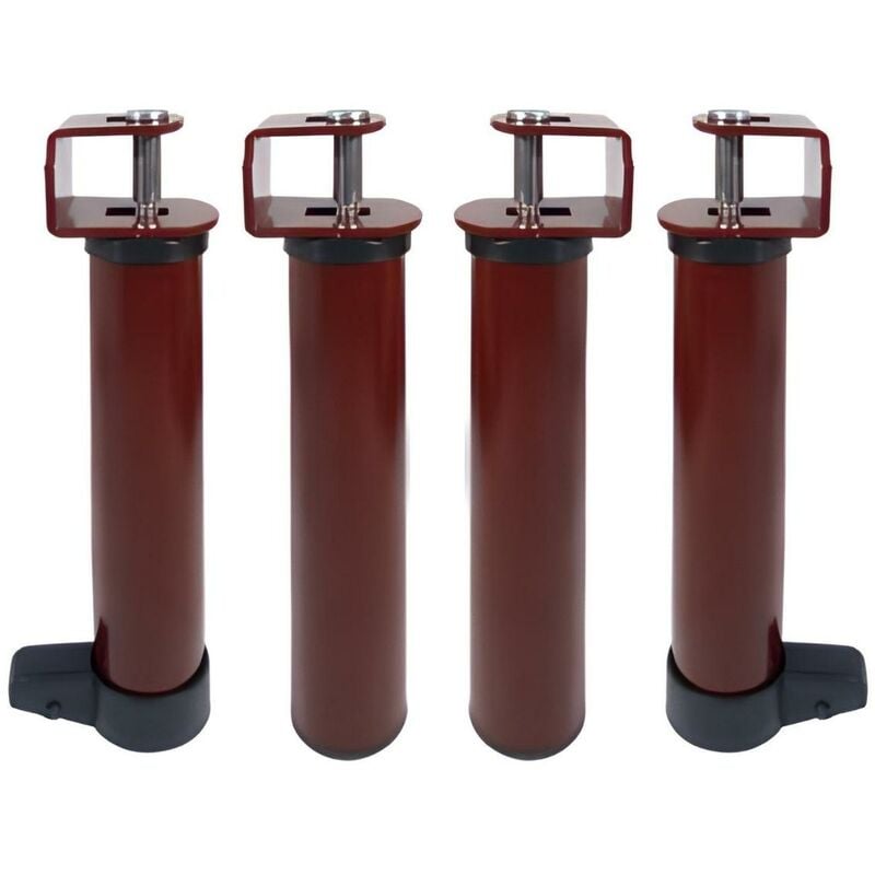 Visiodirect - Jeu pieds sommier universel avec roue coloris Rouge - Hauteur 40 cm x 5 cm