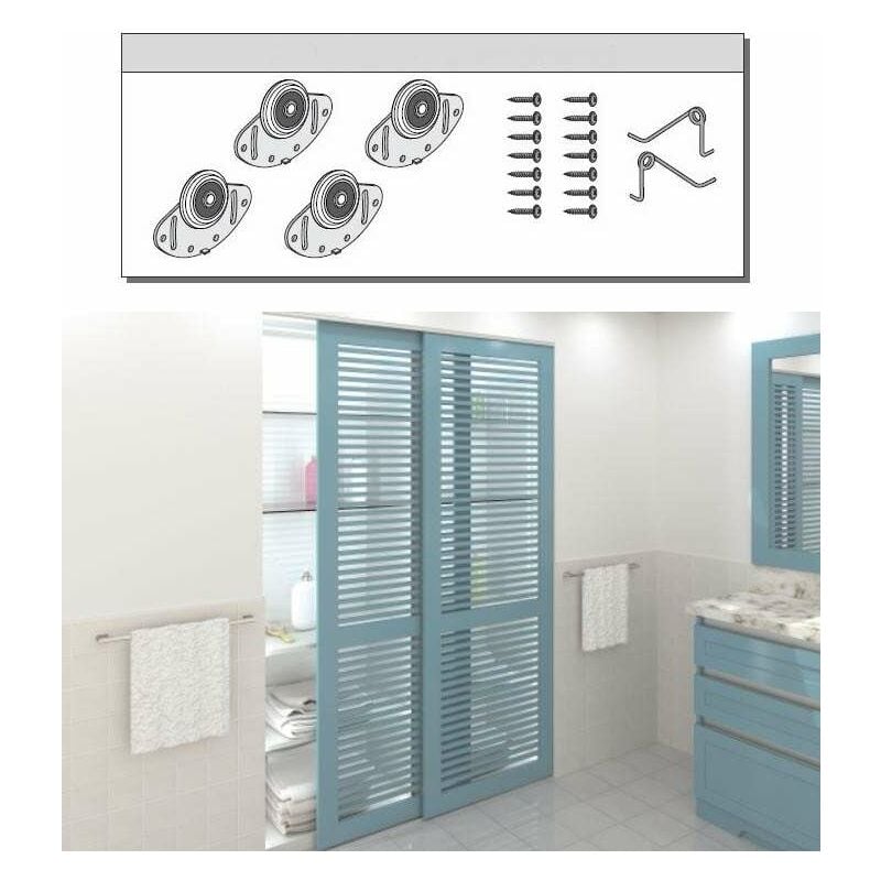 Jeu sevroll de 2 chariots supérieurs et 2 chariots inférieurs de porte coulissante 18mm Guide Coulisse Fixation Armoire Dressing Placard Garniture