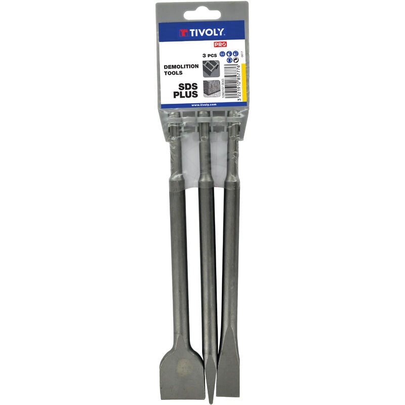 Tivoly - Lot de 3 Outils de Démolition sds+ L250 : 1 Pic, 1 Burin Largeur 20mm, 1 Burin Largeur 40mm