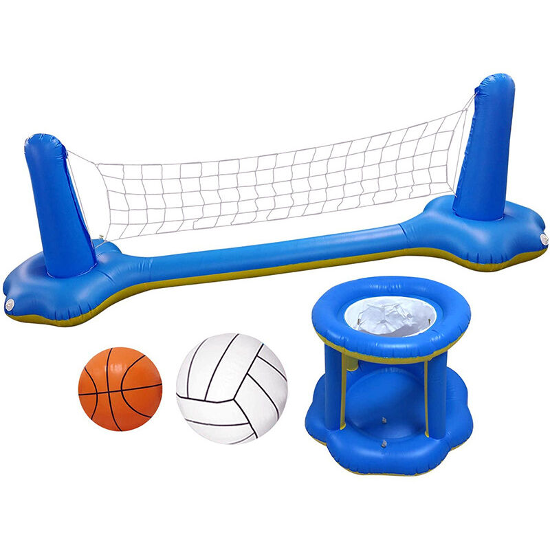 Rapanda - Jeux de piscine Ensemble de Volley-Ball Gonflable - Volleyball Gonflable Piscine Toy avec Basket-Ball Hoop Volley-Ball Filet Deux Balles