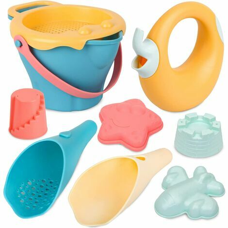 Jeux de Plage Enfant, 9 Pièces Jouet Plage avec Seau Plage, Moules à Sable, Sac en Filet Jeu de Plage Jeux d'eau Exterieur pour Enfants QUIYCO7NLD