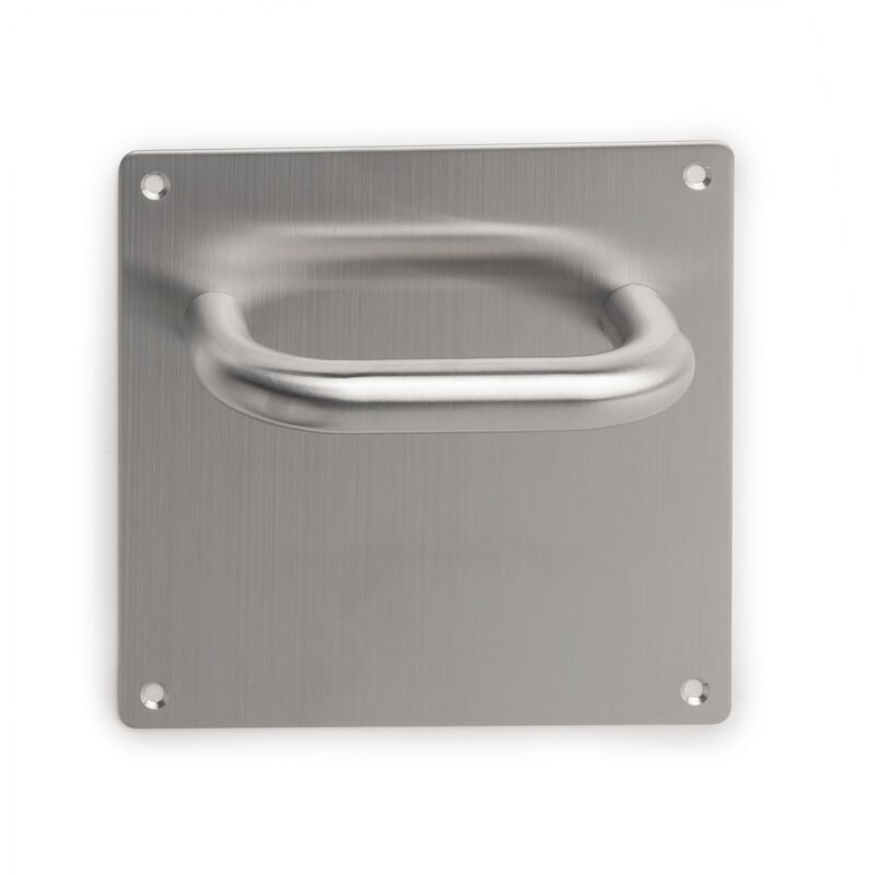 Jeu de Poignée de porte avec plaque 17x17 cm pour portes intérieures, forme en u, Acier inoxydable, Nickel satiné - Emuca