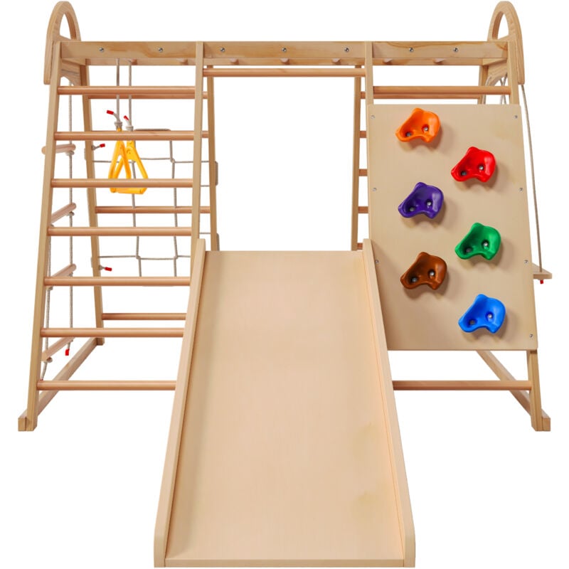 Jeux d'escalade multifonctionnel en bois massif avec toboggan et balançoire, Certifié EN-71