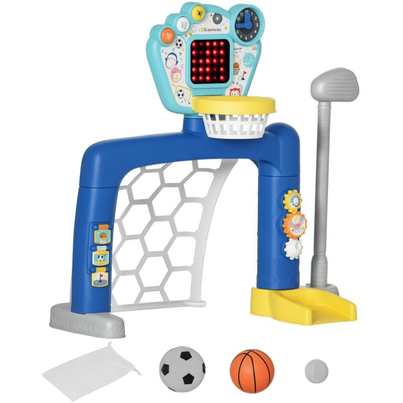 Aiyaplay - Jeux sportifs 3 en 1 enfant 18-48 mois - foot, basket, golf - effets lumineux sonores bleu