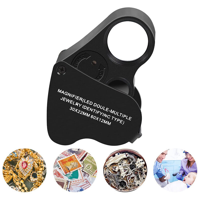 Jeweler's Loupe Jewelers Eye Loupe Illuminated 30X 60X Loop Jewelry Magnifier with uv Blacklight and Bright led Light for Diamond Gem Coin Stamp Rock