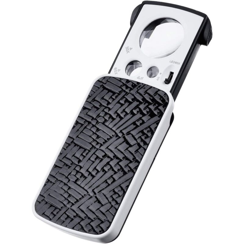 Jewelers Loupe Pocket Magnifier Small Portable Magnifying Glass Jewelry Magnifier 30X 60X 90X Magnification with LED and UV Lights (Black)