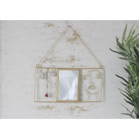 Jewellery Hanger with Mirror Decorative Gold Face Hanging Display Hooks D�cor