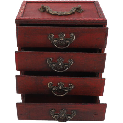 Jewelry Box Chinese Vintage Case 4 Drawer Wood Oriental Compact Ample Capacity Versatile Storage Organizer for Earring