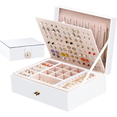 Jewelry Box for Women 2 Layers Jewelry Box Women Large Lockable Trinket Box Waterproof Leather Jewelry Storage Jewelery Organizer for Necklaces, Rings, Bracelets