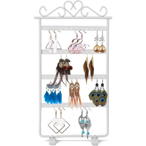 Jewelry Display Stands, Metal Earring Display Stand, Jewelry Earring Organizer Vintage Jewelry Holder Stand for Earrings, Necklace (White, 48 Holes)