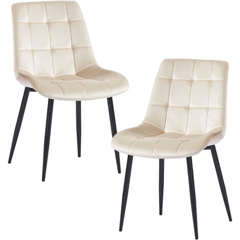JEYA - Lot de 2 chaises en velours beige pieds en métal noir