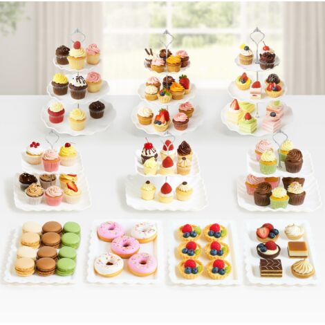 JF HOME BLISS 10 Pcs Cupcake Stand with Two-Tier Cake Stands Three-Tier Cake Stands Appetizer Trays for Wedding Baby Shower Tea Party (10pcs silver)