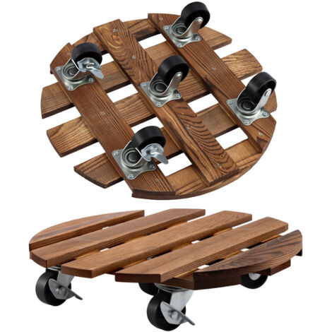 JF HOME BLISS 2 Pack Heavy Duty Plant Caddy with Wheels, 30cm Round Wood Potted Trolley - Movable Flower Pot Mobile Plant Holder for Indoor & Outdoor Use (2PCS)