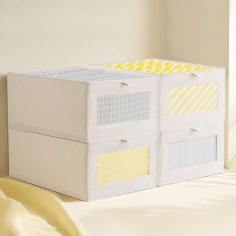 JF HOME BLISS 4PCS Linen Storage Boxes Fabric Closet Organizers Storage Baskets for Clothes
