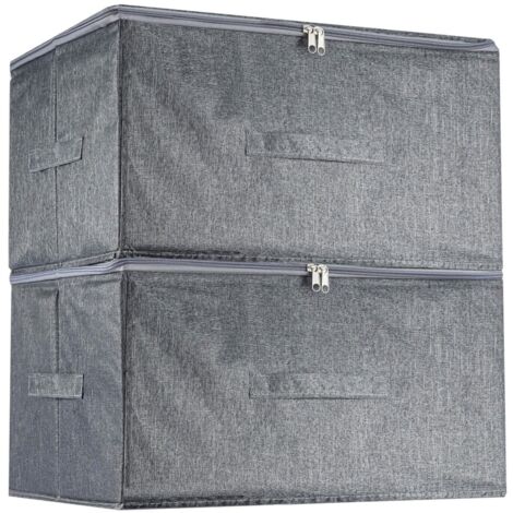 JF HOME BLISS Closet Organizers Foldable Storage Box with Reinforced Handles 2-Pack Large Clothes Organizers for Duvets Bedding Toys Stackable Space-Saving Grey