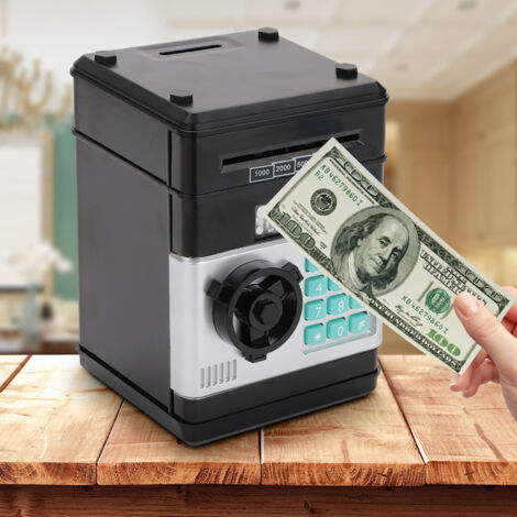 JF HOME BLISS Electronic Piggy Bank for Kids - Password-Protected Money Saving Box with Mini ATM Function (19x13x12.5cm, Requires 3x AA Batteries) (Black)