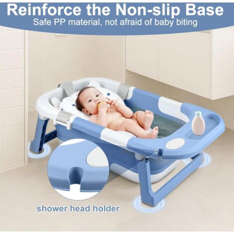 JF HOME BLISS Foldable Baby Bathtub  Portable Collapsible Infant Tub with Seat Support & Heat-Sensitive Drain  Newborn to Toddler (0-36 Months)  Safe, Non-Slip & Space-Saving (Blue)