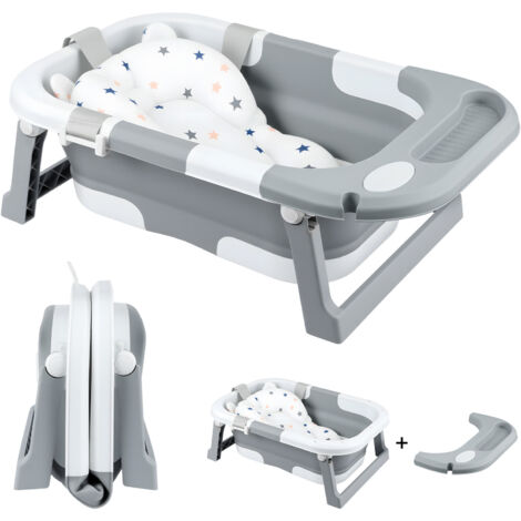 JF HOME BLISS Foldable Baby Bathtub  Portable Collapsible Infant Tub with Seat Support & Heat-Sensitive Drain  Newborn to Toddler (0-36 Months)  Safe, Non-Slip & Space-Saving (Grey)