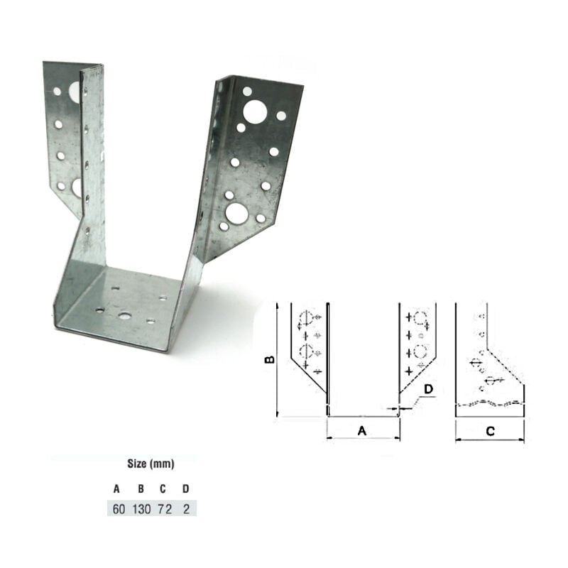 Jiffy Timber Joist Hangers Decking Lofts Roofing Zinc Packs - Size 60x130x72x2mm - Pack of 10