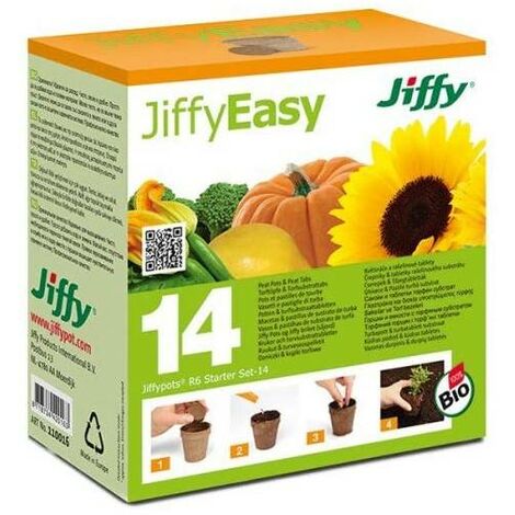 Jiffypot R6 Starter Set-14, 14 vasetti di torba 6cm e 14 pastiglie di torba compresse