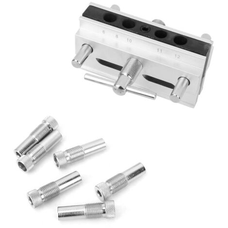Jig de perçage auto-centrant pour chevilles bois, gabarit de perçage précis pour assemblage menuiserie.