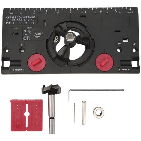 Jig de perçage pour charnières 35mm, guide de perçage pour bois avec fraise et mèche 1/16 pouce, noir