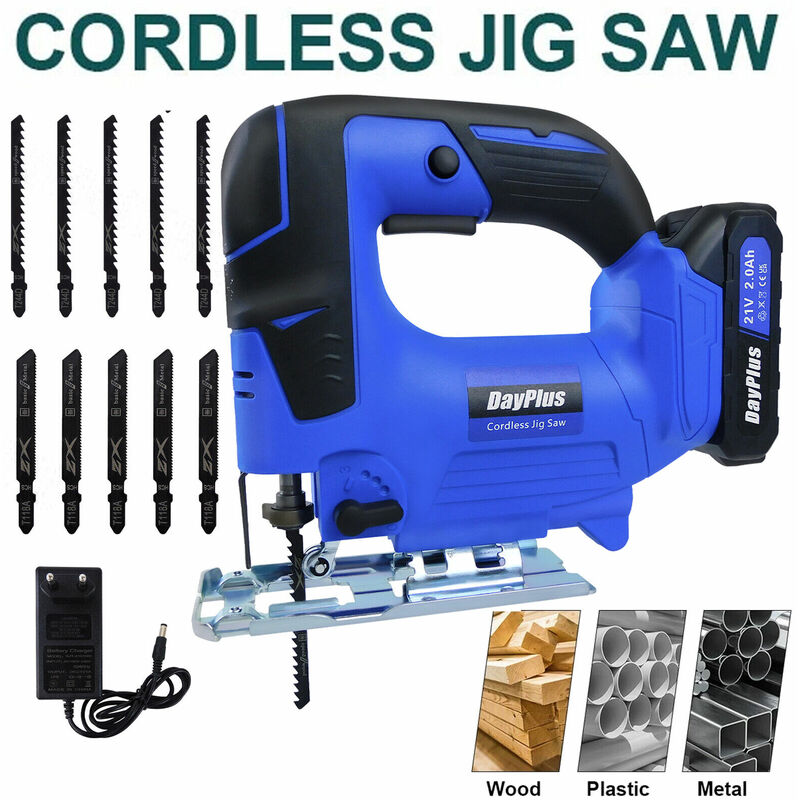 Jigsaw Cordless Electric Jigsaw Tool, 4-Stage Orbital Setting for Woodworking, 26mm Stroke Length, 0��-45�� Bevel Cutting, Tool-Less Blade Change,