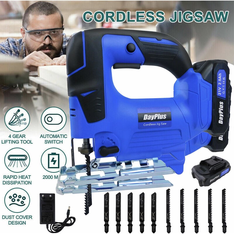Briefness - Jigsaw Cordless Electric Jigsaw Tool 4-Stage Orbital Setting for Woodworking, 26mm Stroke Length Tool-Less Blade Change, Jig Saw Set with