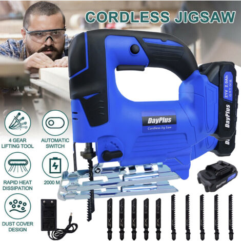 Jigsaw Cordless Electric Jigsaw Tool 4-Stage Orbital Setting for Woodworking, 26mm Stroke Length Tool-Less Blade Change, Jig Saw Set with Battery and Charger 10pcs Blades