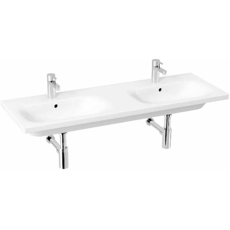 Mio-N - Double-lavabo 130x45 cm, avec trop-plein, 2 trous pour robinet, blanc H8147140001041 - Jika