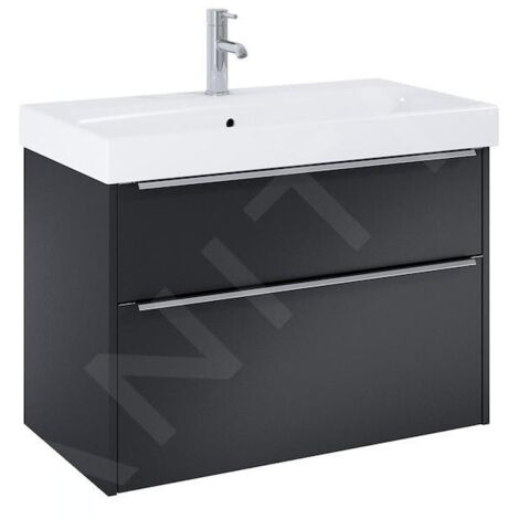 Jika Pure - Armoire avec lavabo, 80x54x42 cm, 2 tiroirs, noir mat H40B2344023532