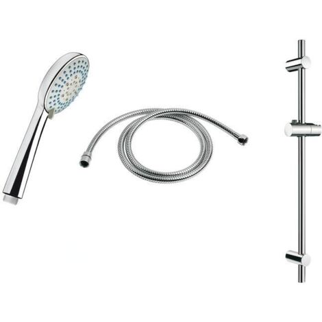 Jika Rio - Set de pommeau de douche, 3 jets, barre et flexible 1,7 m, inox/chrome H3651R00043731
