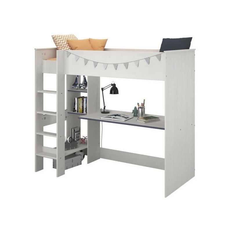 Parisot - jim Lit mezzanine enfant contemporain decor pin memphis et chant reversible bleu ou rose - l 90 x l 200 cm