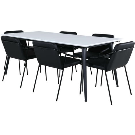 Sellon24® Table à manger Blanc - Noir brillant 120(170) cm